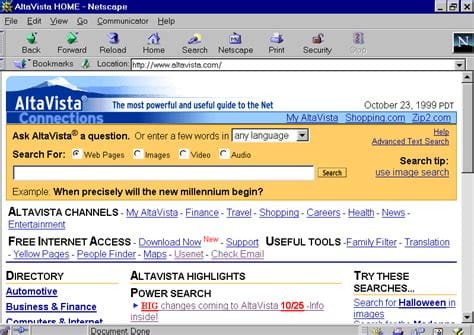 Web 1.0 AltaVista 1999 (Credit: TechRadar)